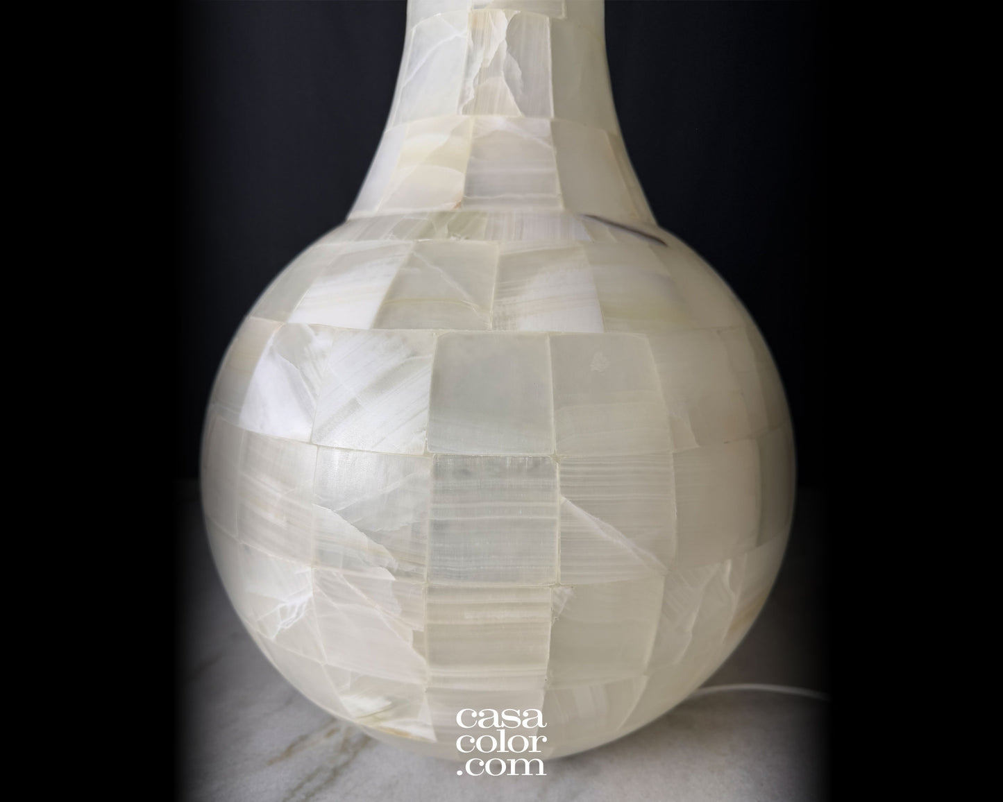 Large Handcrafted White Onyx Vase/Lamp 30"