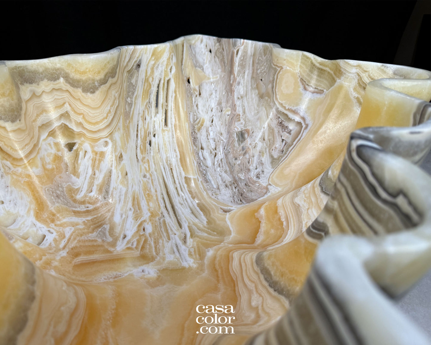 Extra Large Beige and White Onyx Bowl