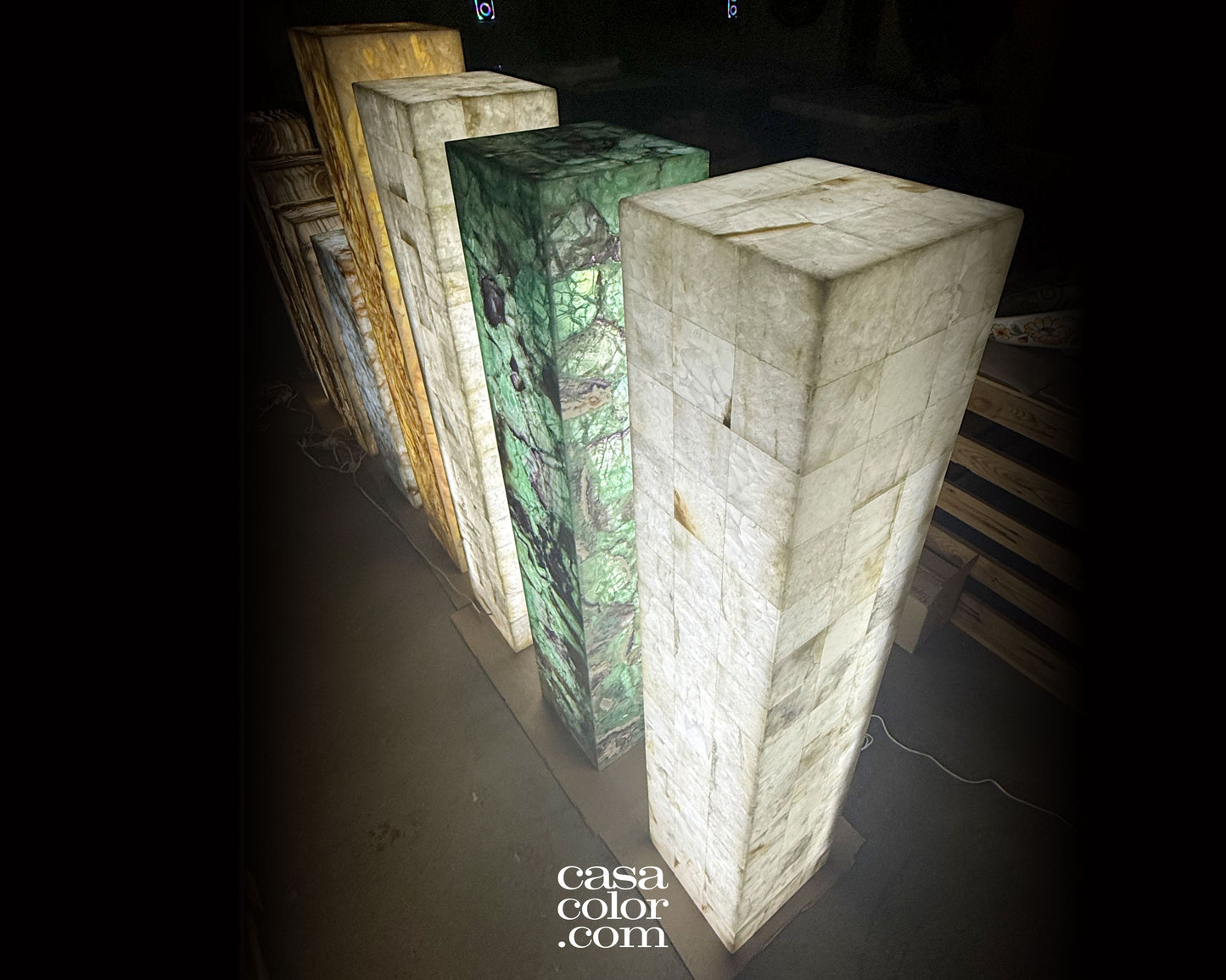 Tall White Onyx Mosaic Light Tower 60.5"