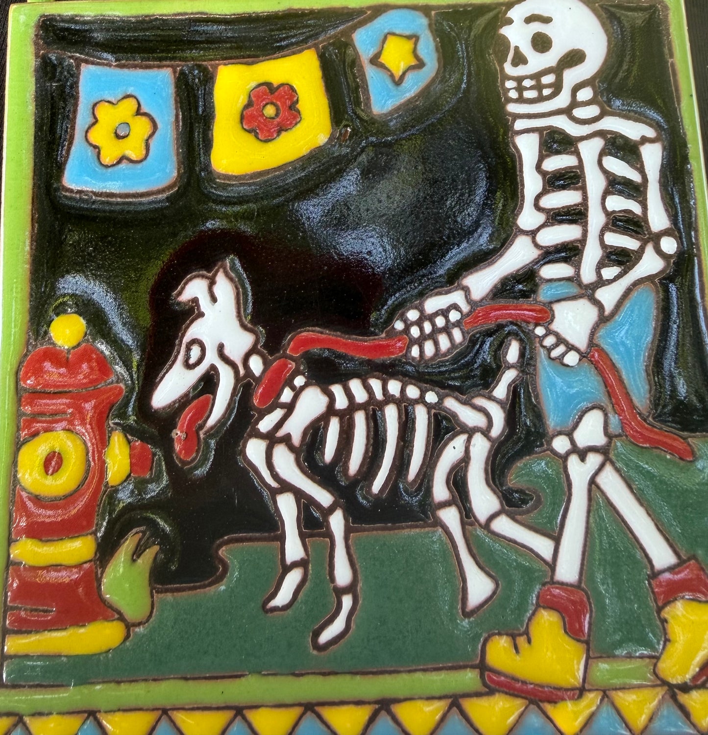 Dog walker tile 6x6 inch. Dia de Muertos/ Halloween