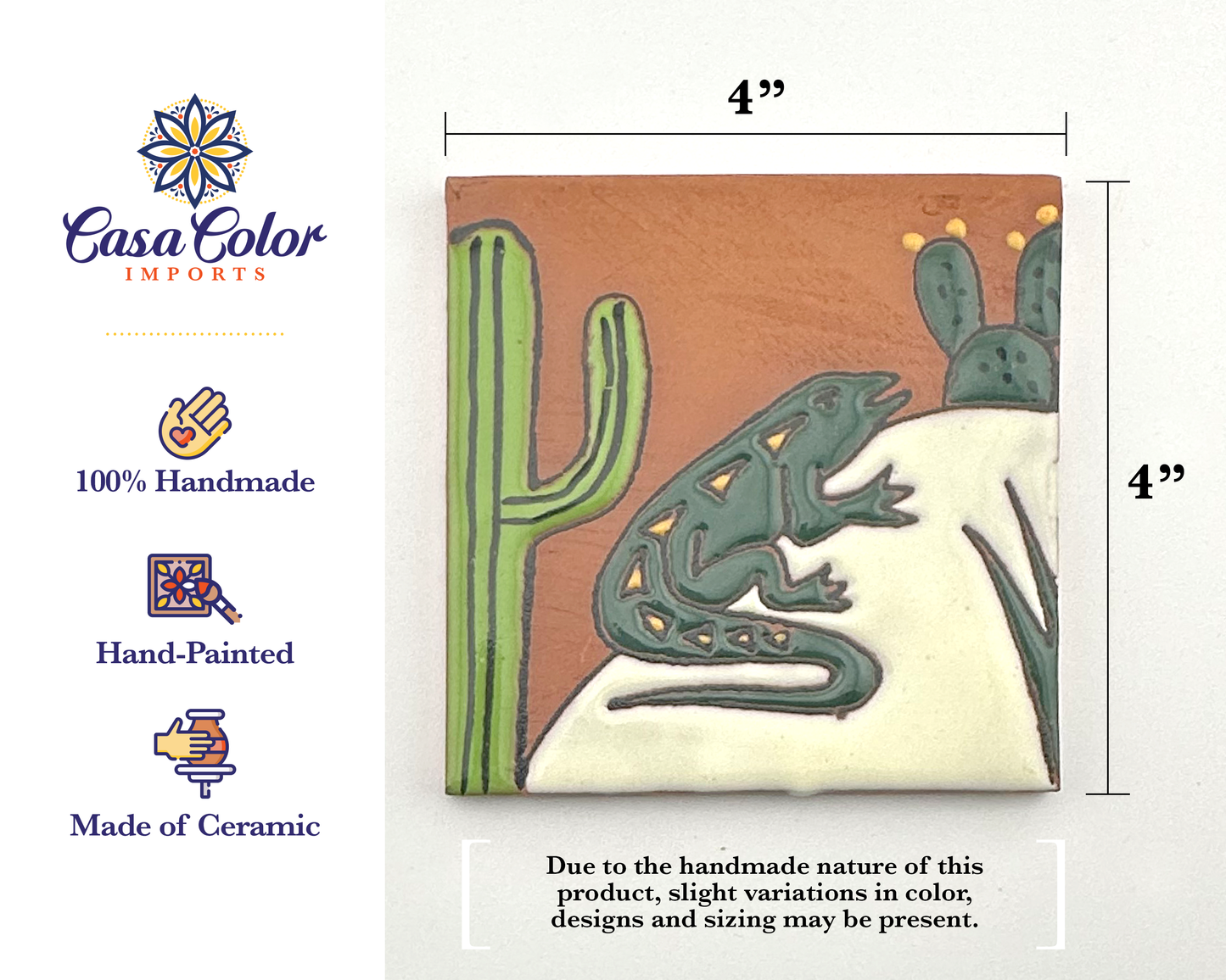 Desert Handmade Relief Mexican Decorative Talavera Tile 4"X4" free shipping, can be used as drink coasters..