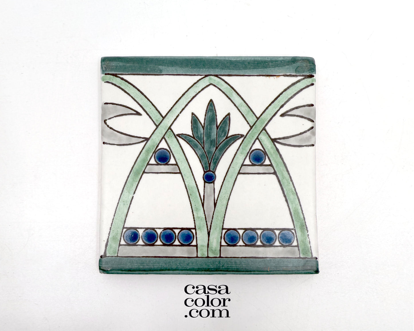 Mexican Talavera Hand Brush Tile 4x4 Green Arch