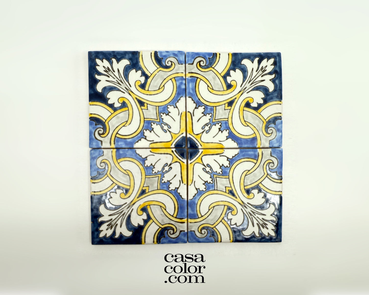 Mexican Talavera Hand Brush Tile 4x4 Blue and Yellow
