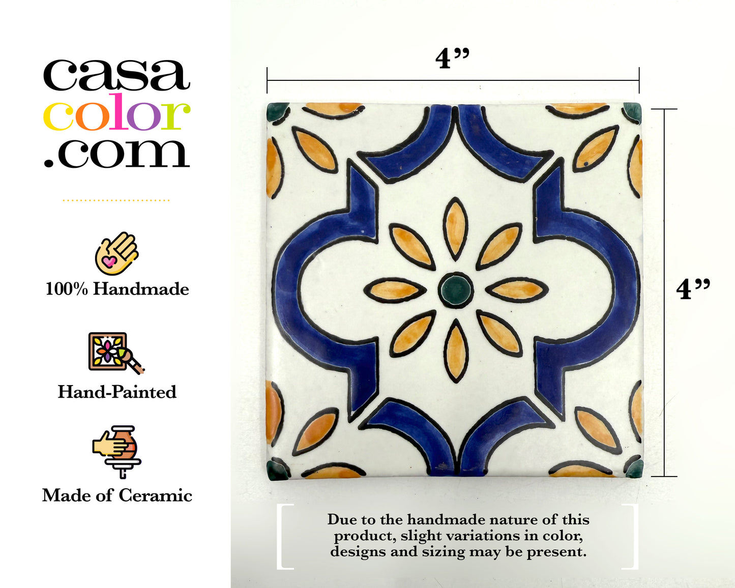 Mexican Talavera Hand Brush Tile 4x4 Beach Style