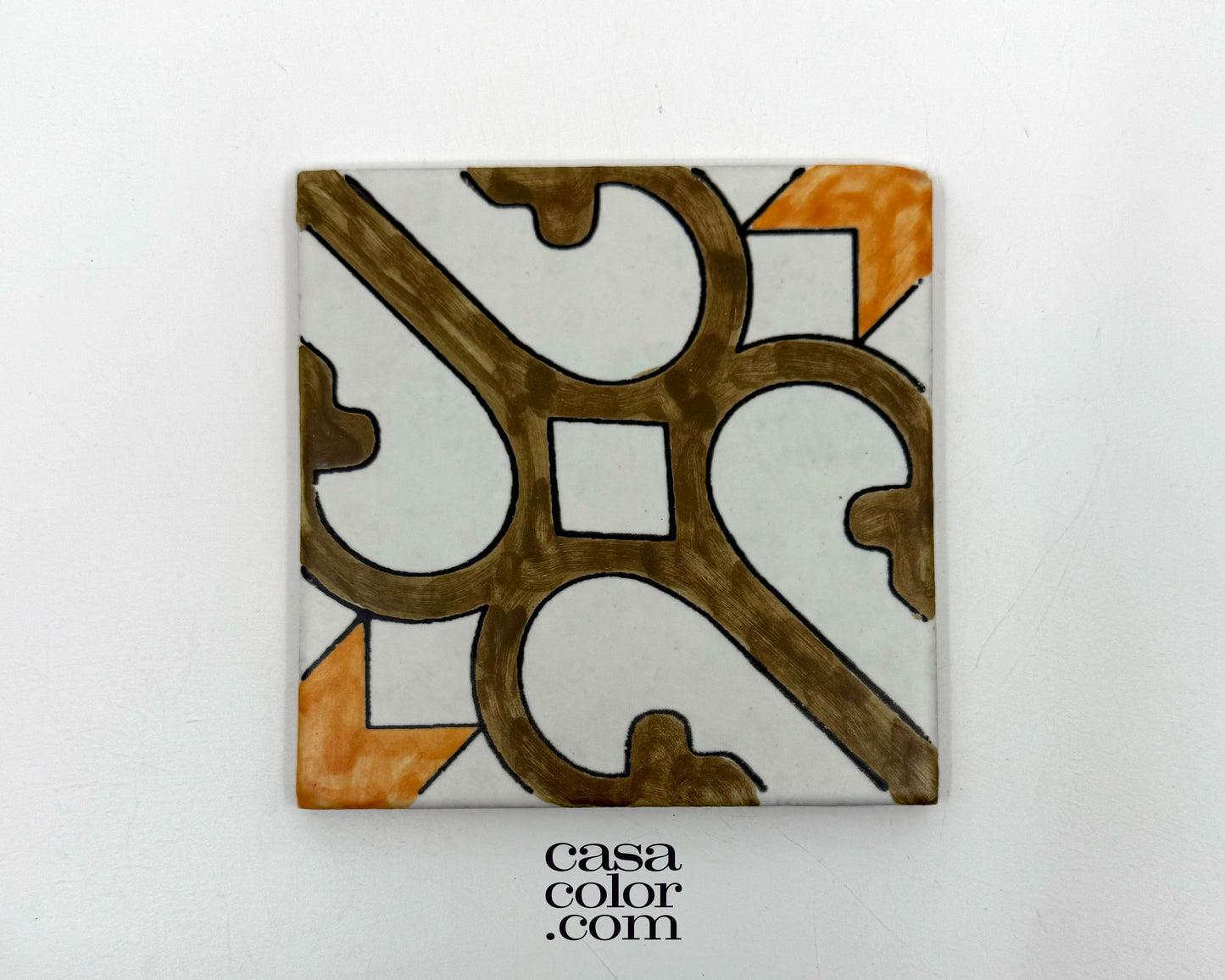 Mexican Talavera Hand Brush Tile 4x4 Brown Star Style