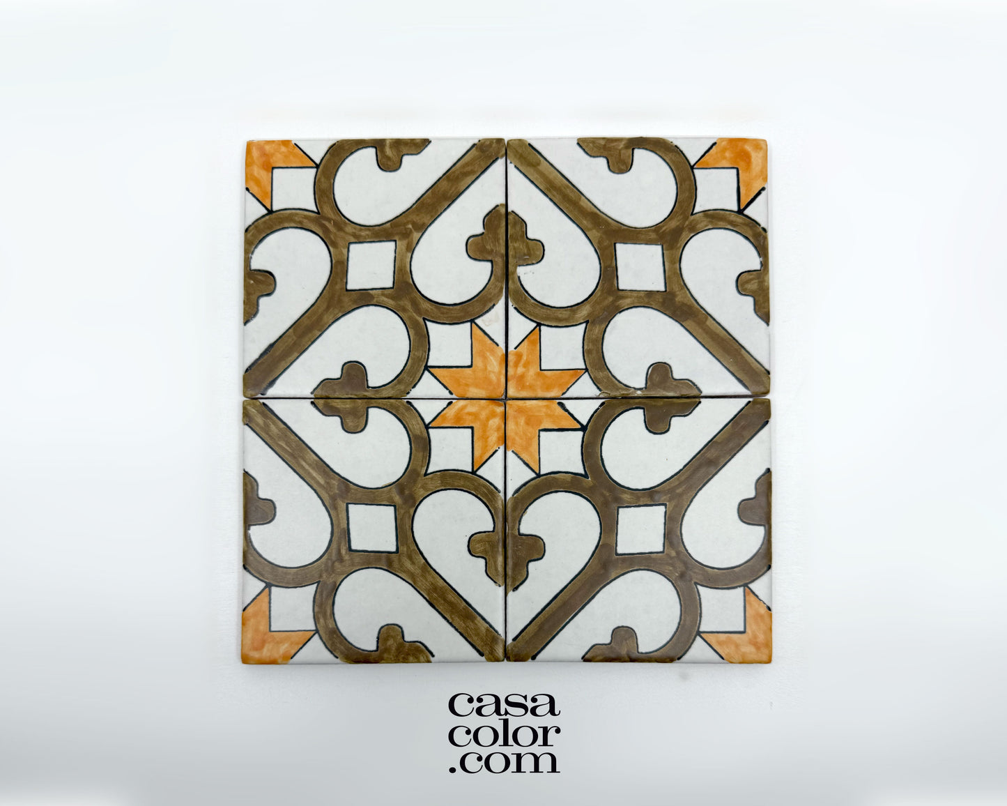 Mexican Talavera Hand Brush Tile 4x4 Brown Star Style