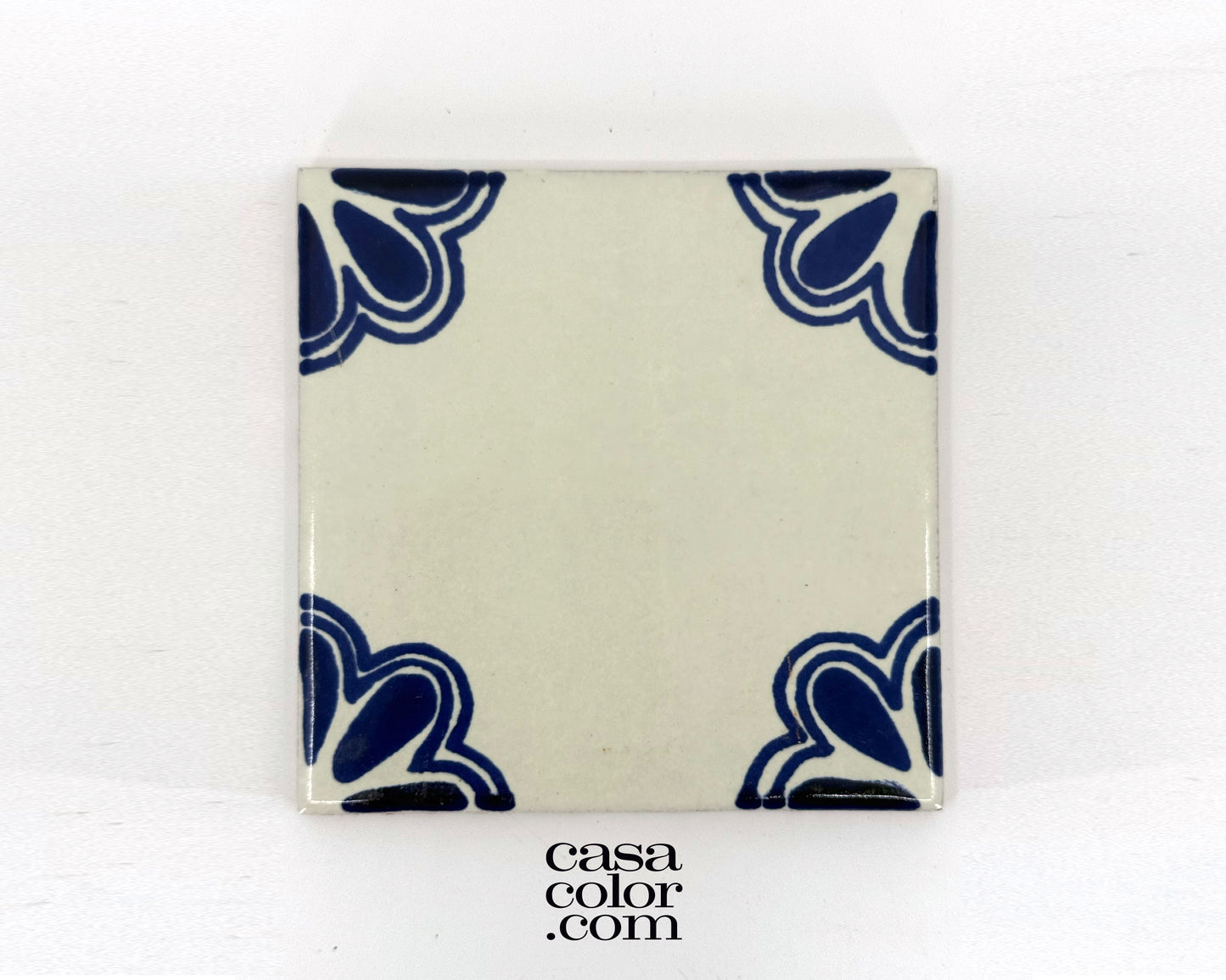 4"x4" Ivory and Blue Flower Tile. Hand-Painted Glossy Finish Tile