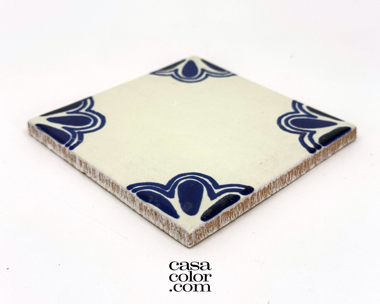 4"x4" Ivory and Blue Flower Tile. Hand-Painted Glossy Finish Tile
