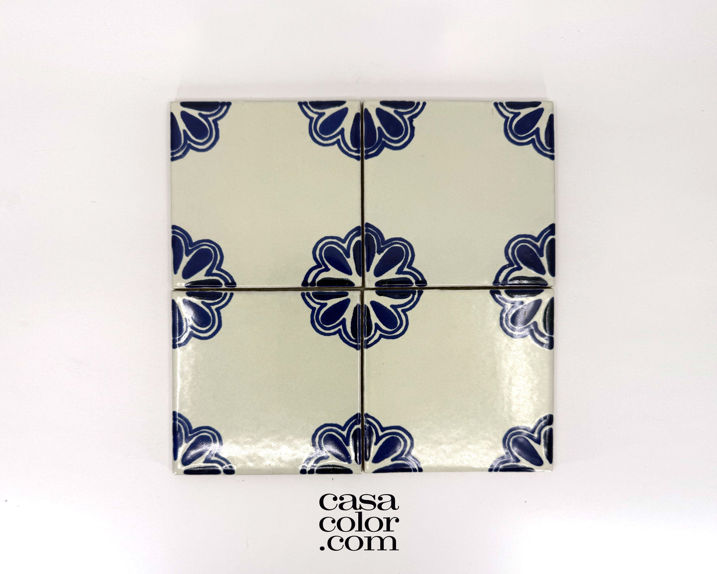 4"x4" Ivory and Blue Flower Tile. Hand-Painted Glossy Finish Tile