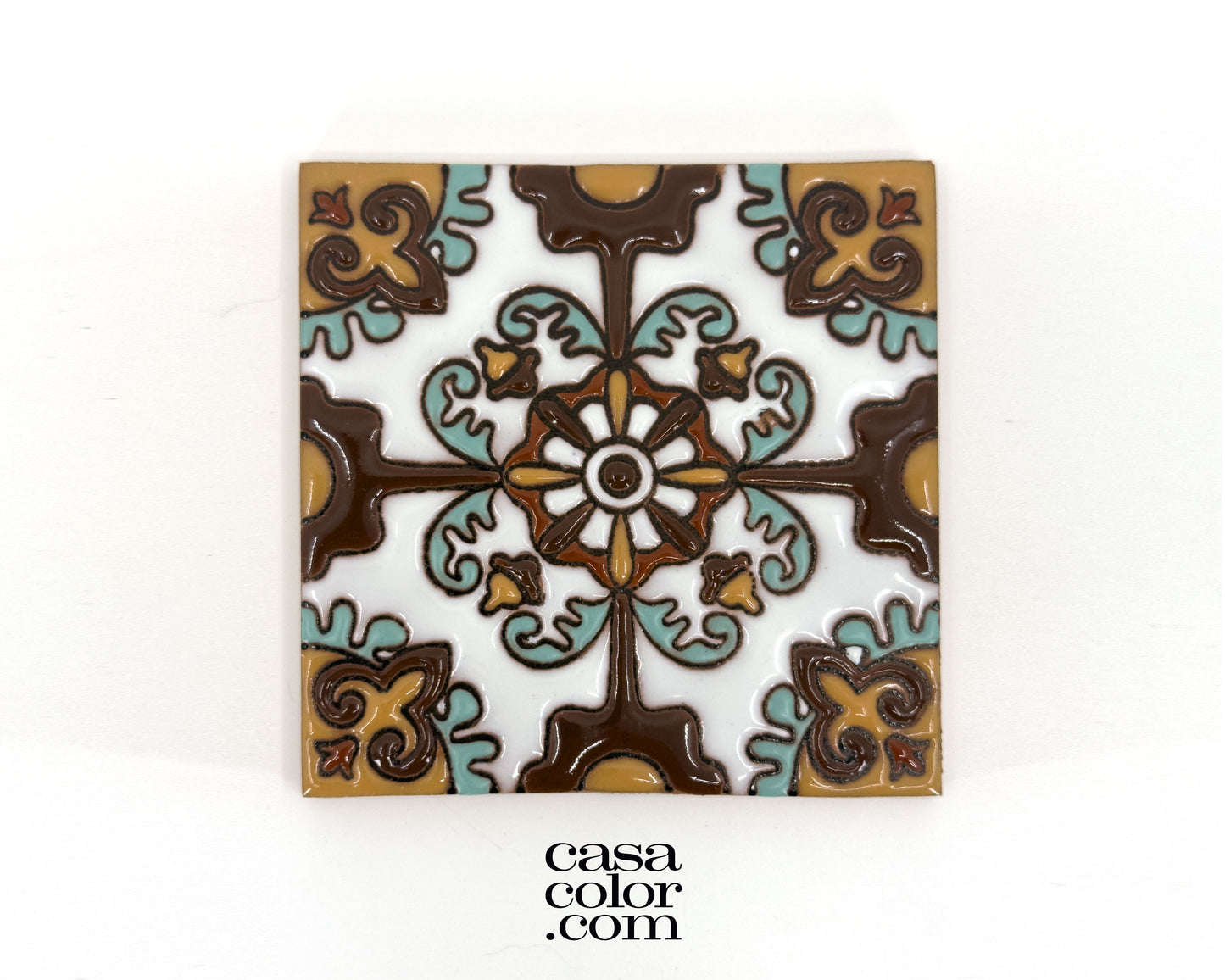 4"x4" Earth Inspired Tile. Glossy Relief Surface Tile. Hand Crafted Tile.