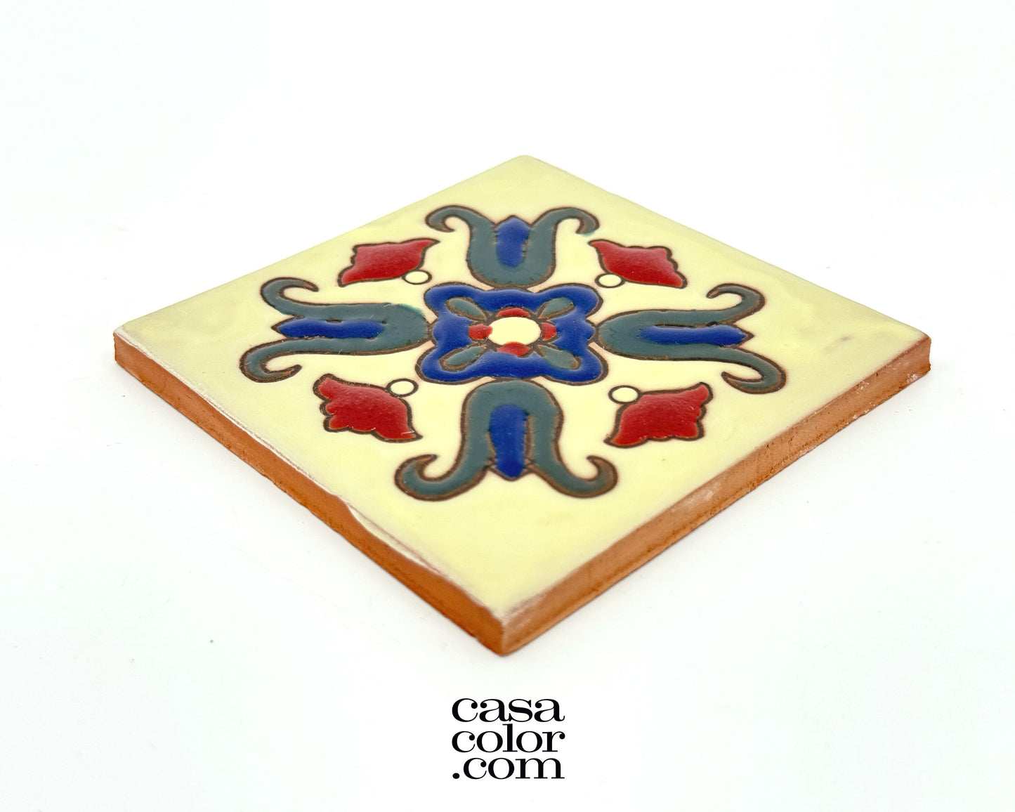 4"x4" Ivory High Relief Flower Tile. Hand-Painted Tile