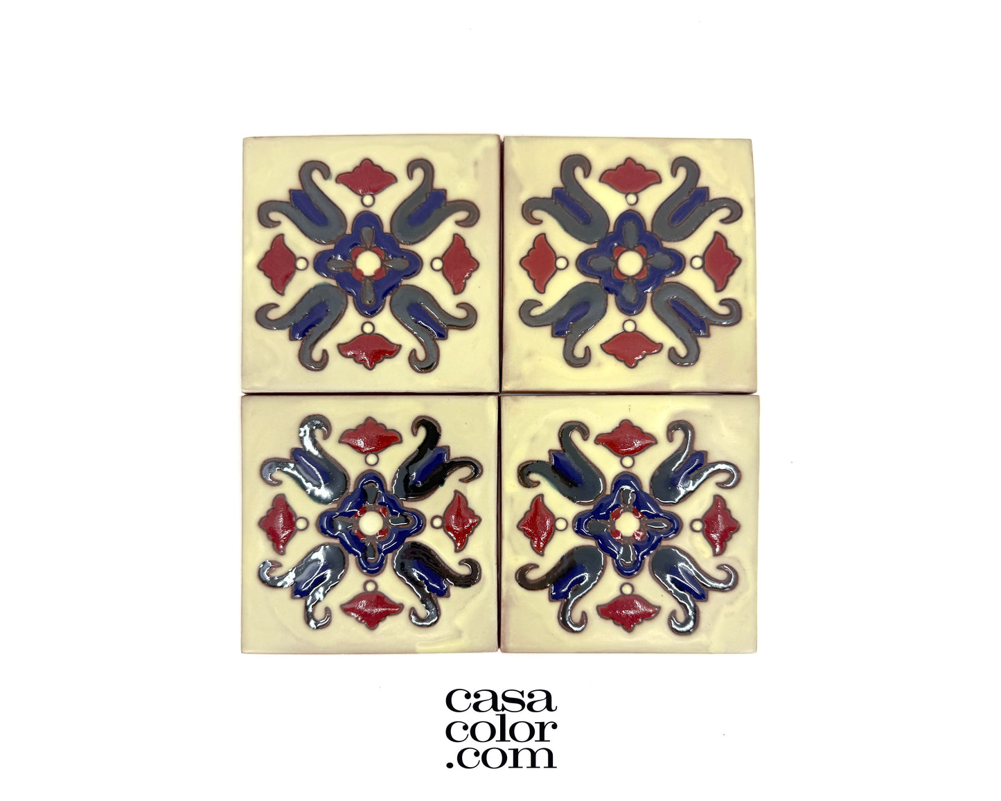 4"x4" Ivory High Relief Flower Tile. Hand-Painted Tile