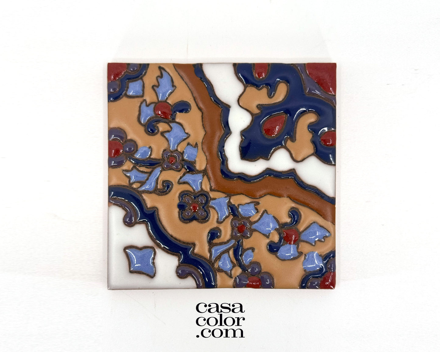 4"x4" Multicolor Flower Tile. Relief Surface Tile.