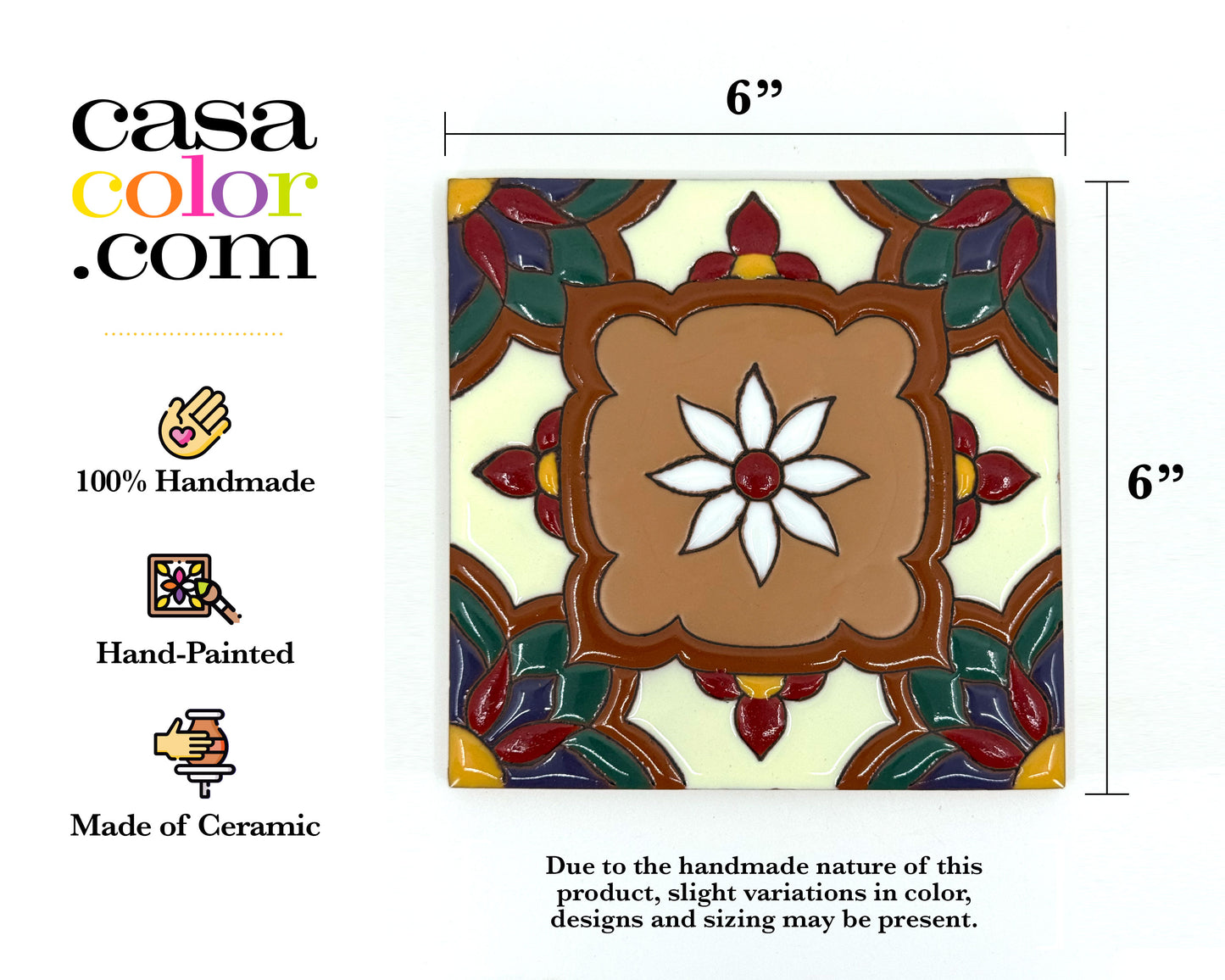 6"x6" Hand-Painted Tile. Glossy textured Surface. Fall Style. Indoor/Outdoor Tile
