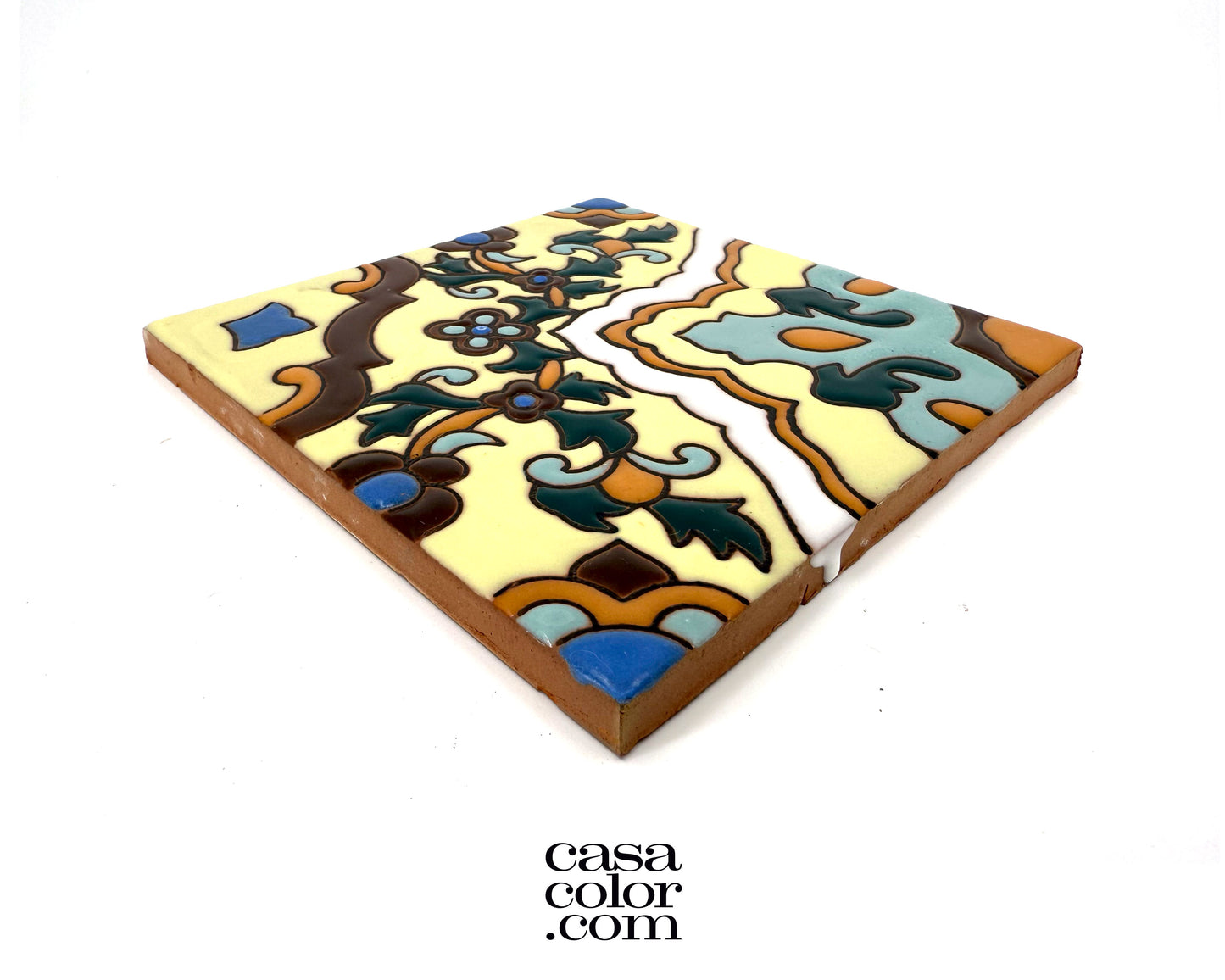 6"x6" Beige, Blue and White Tile. High Glossy Relief Surface Tile.