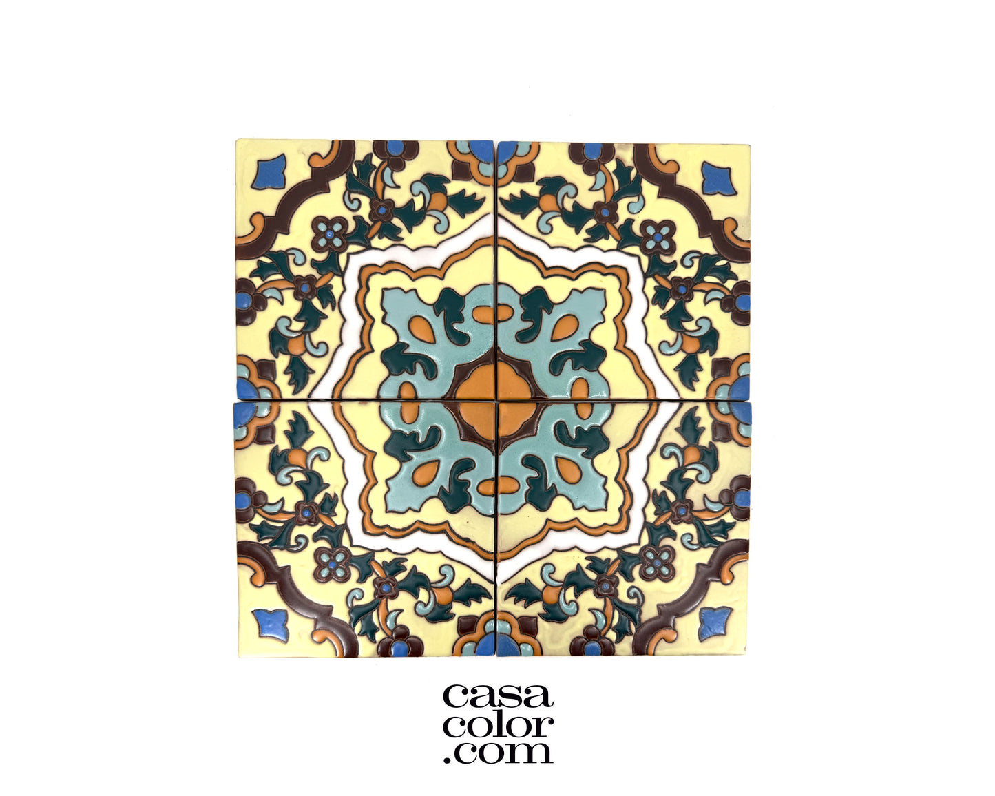 6"x6" Beige, Blue and White Tile. High Glossy Relief Surface Tile.