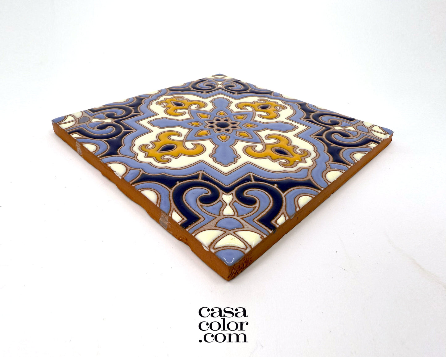 6"x6" High Glossy Relief Surface Tile. Lilac/Blue Tile. Mediterranean Style Tile.