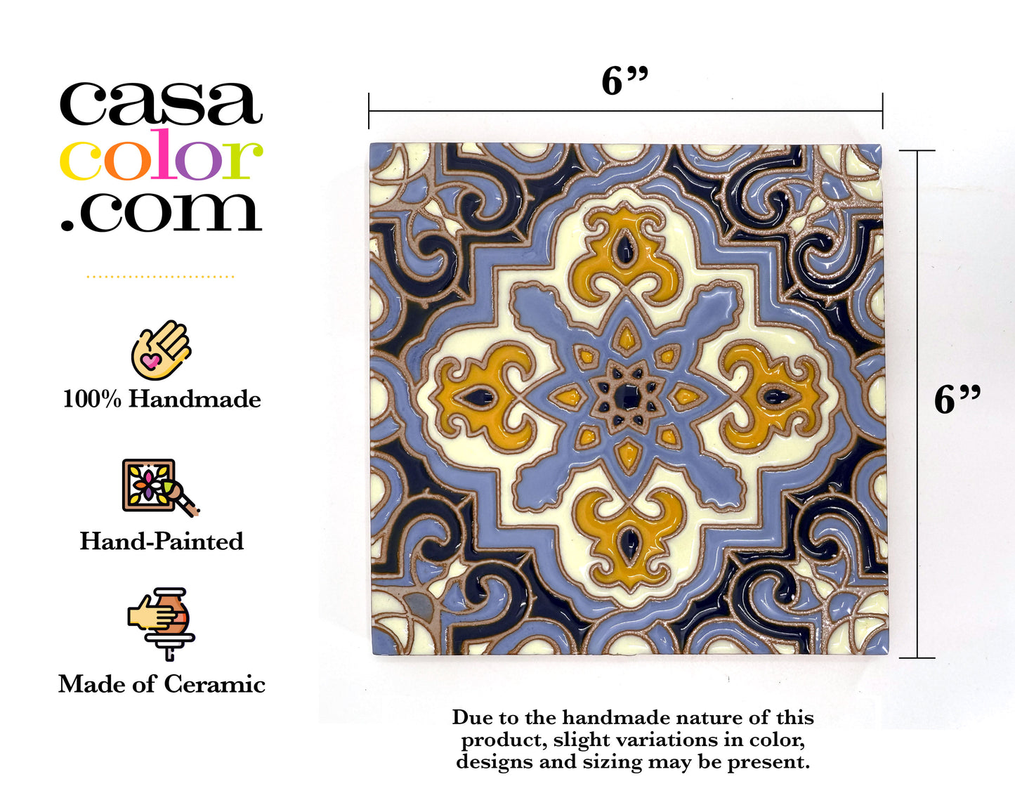 6"x6" High Glossy Relief Surface Tile. Lilac/Blue Tile. Mediterranean Style Tile.