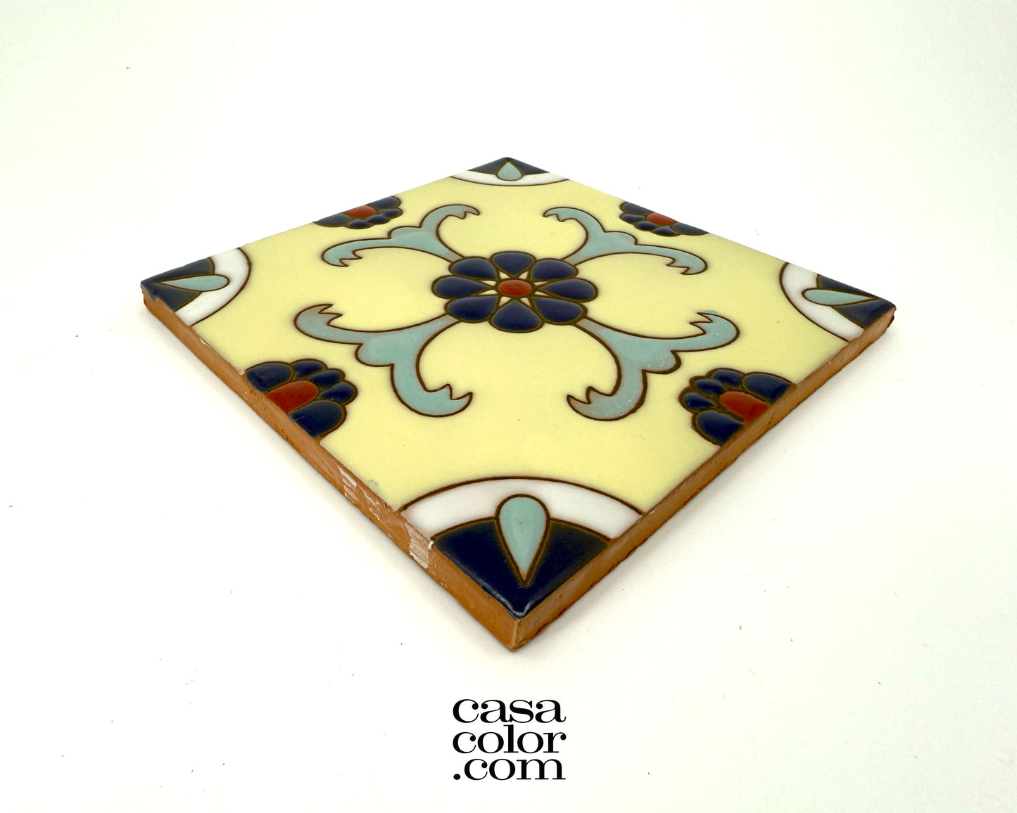 6"x6" Beige and Blue Tile. Texture Glossy Surface Tile.