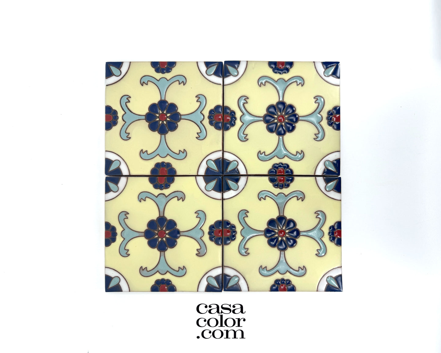 6"x6" Beige and Blue Tile. Texture Glossy Surface Tile.