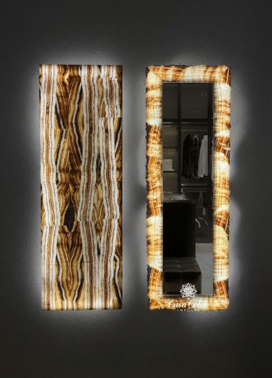 Set of Translucent Onyx Wall Panel and Mirror