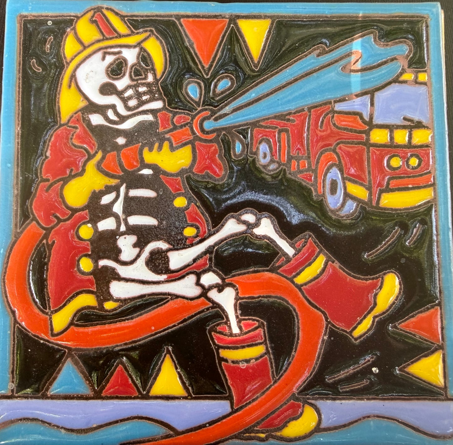 Firefighter tile 6x6 inch. Dia de Muertos/ Halloween