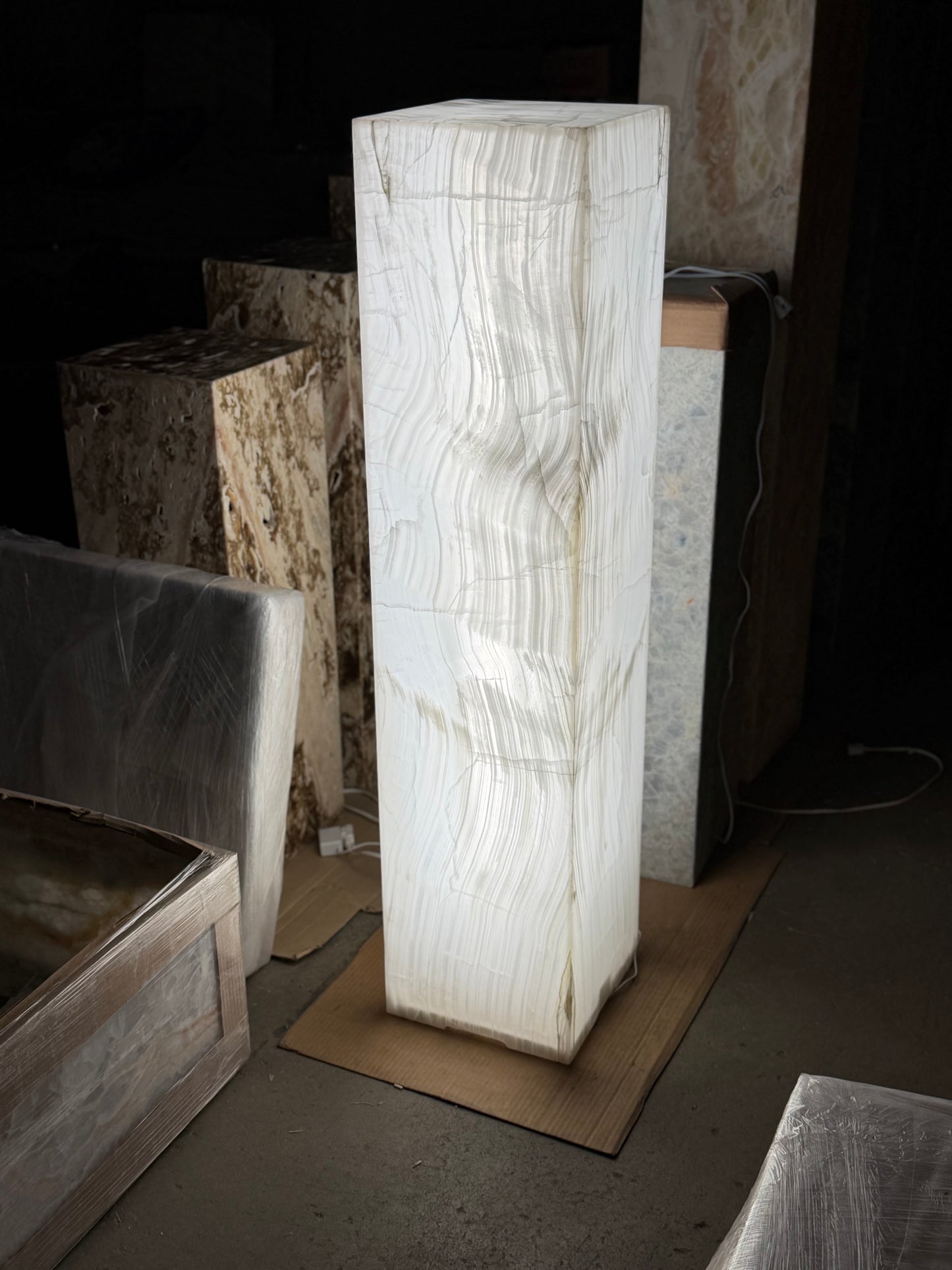Super Tall White Nacar Onyx Glossy Finished Tower 51"x12"