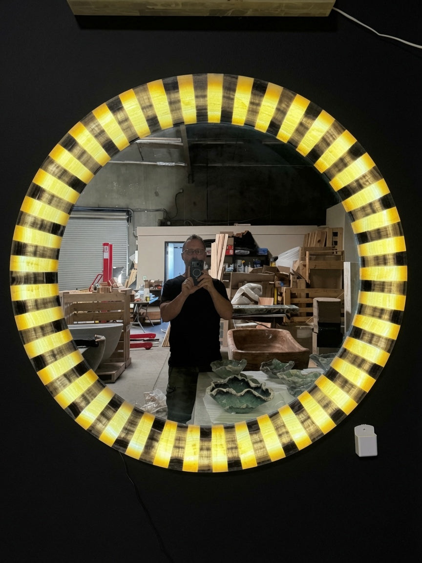 Super Large Circular Onyx Mirror.