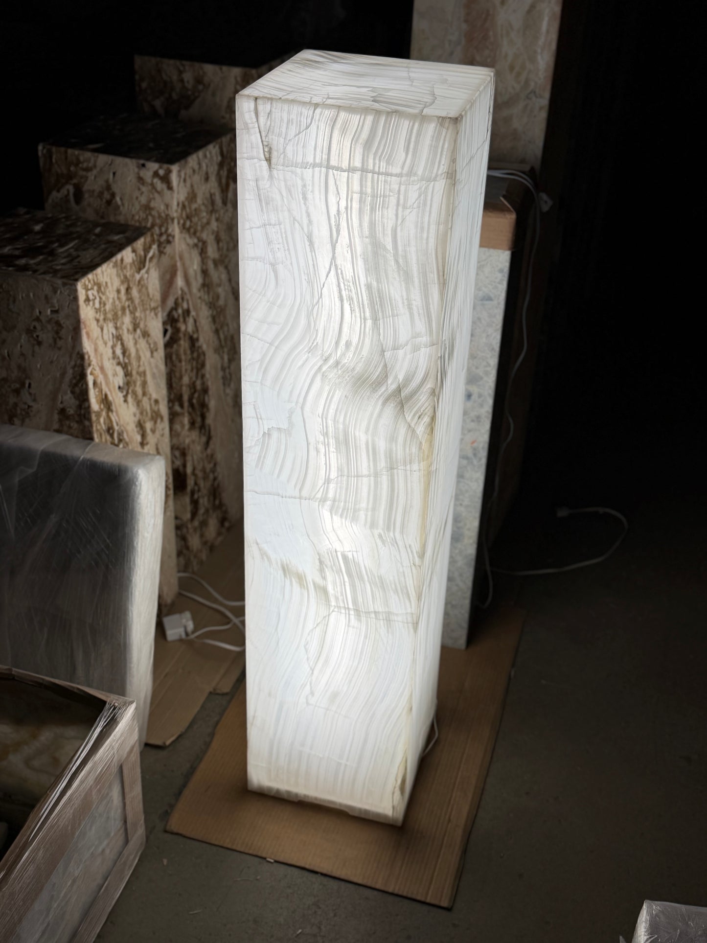 Super Tall White Nacar Onyx Glossy Finished Tower 51"x12"