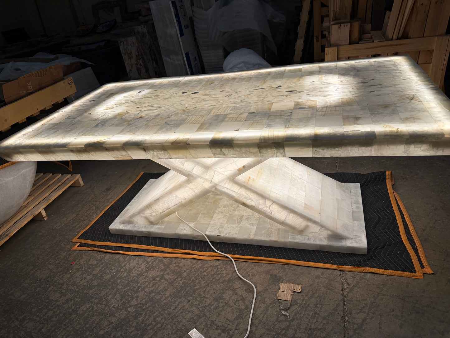 White Backlit Onyx Dining Table For 10 People