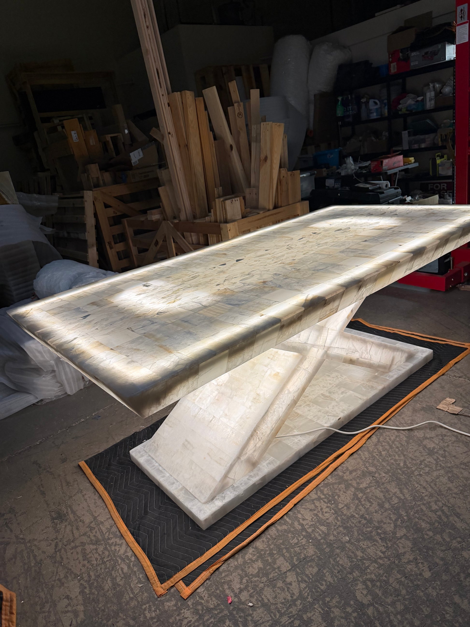 White Backlit Onyx Dining Table For 10 People