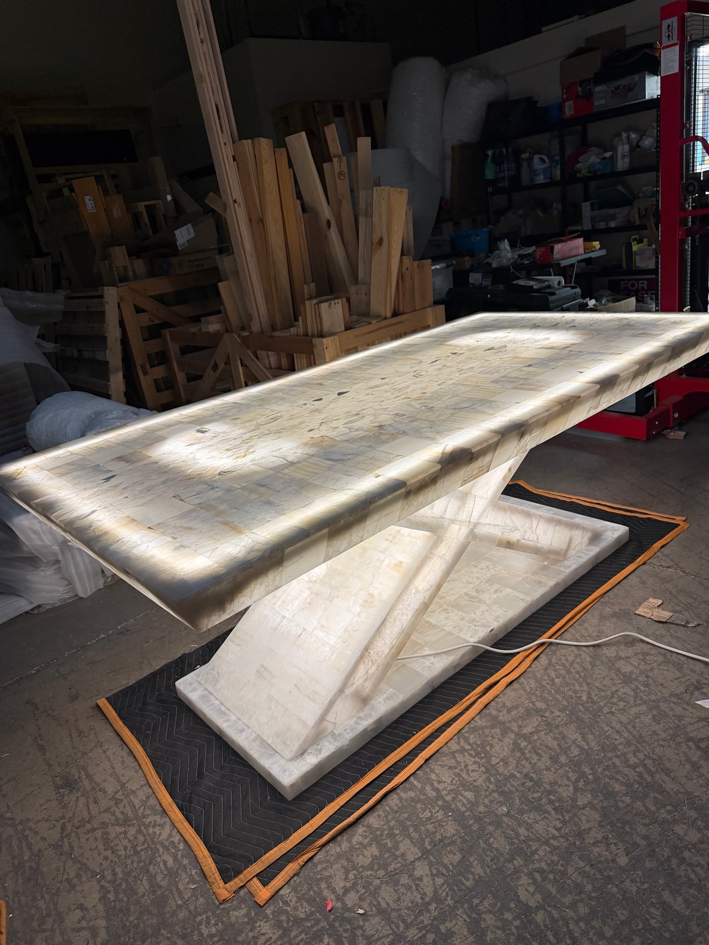 White Backlit Onyx Dining Table For 10 People