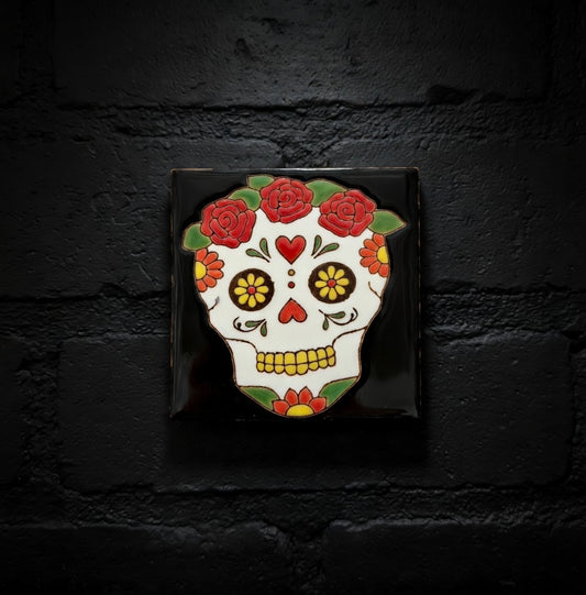 4x4 Inch Hand-Painted Flower Skeleton Tile