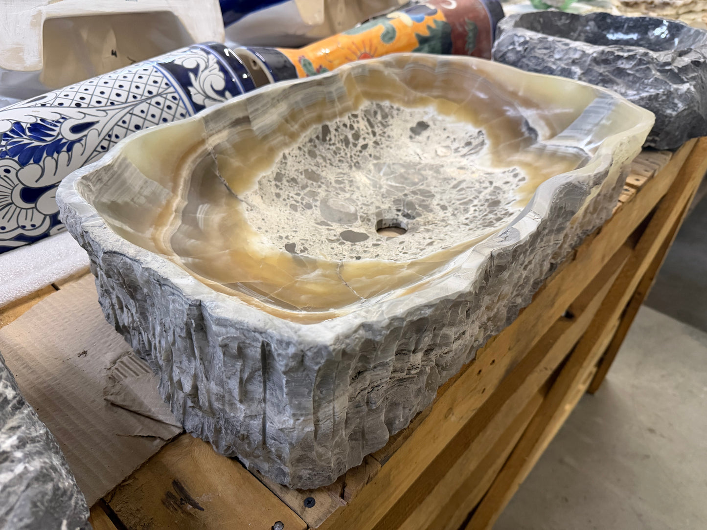 Rectangular Hand-Carved Onyx Stone Vessel Sink