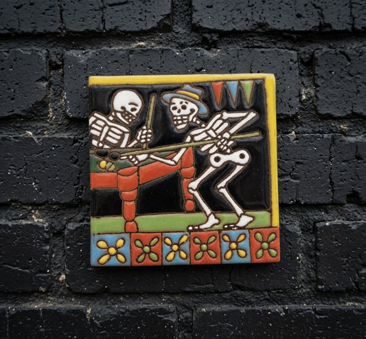 4x4 Inch Pool Game Hand- Painted Skeleton Tile