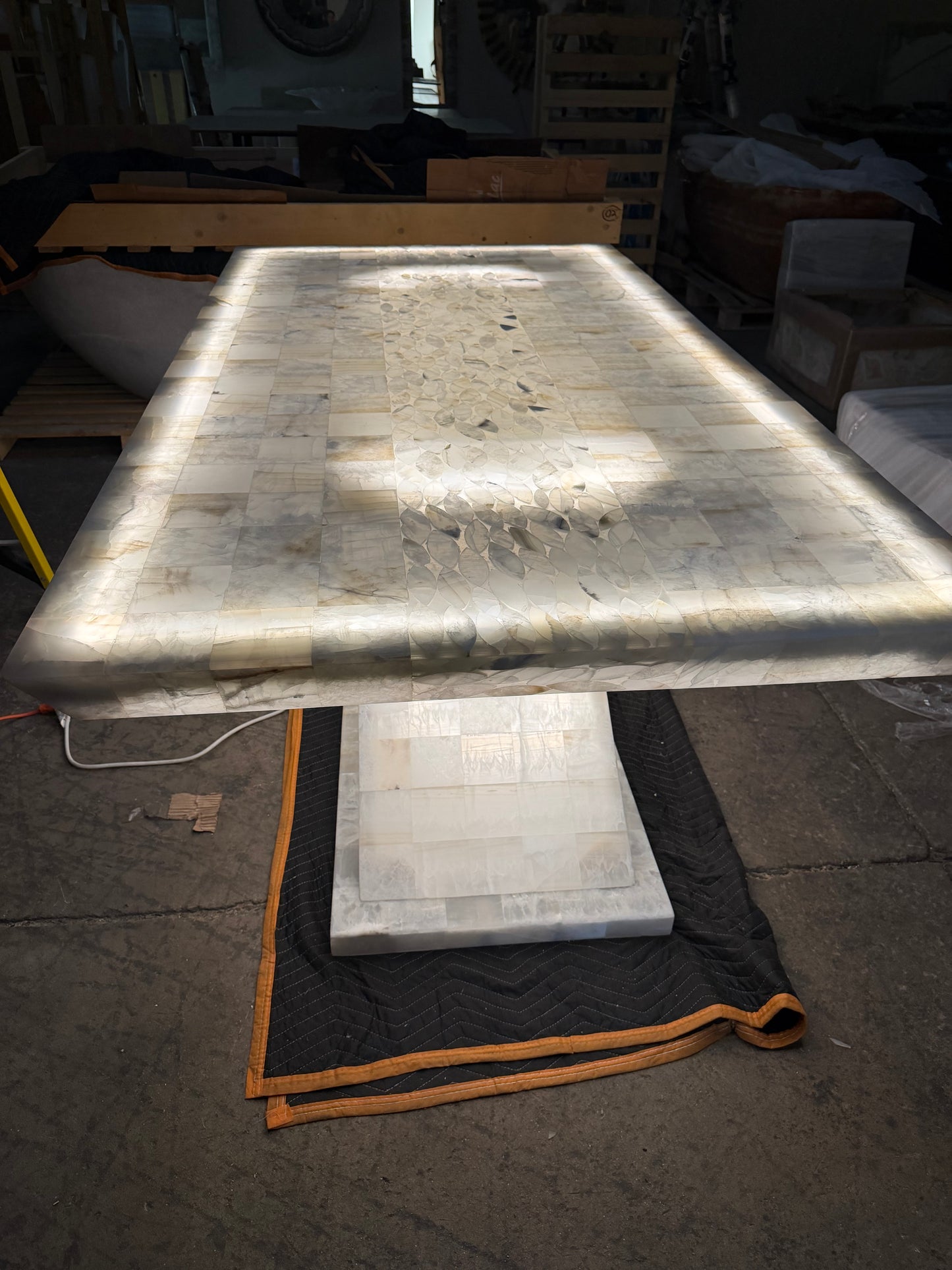 White Backlit Onyx Dining Table For 10 People