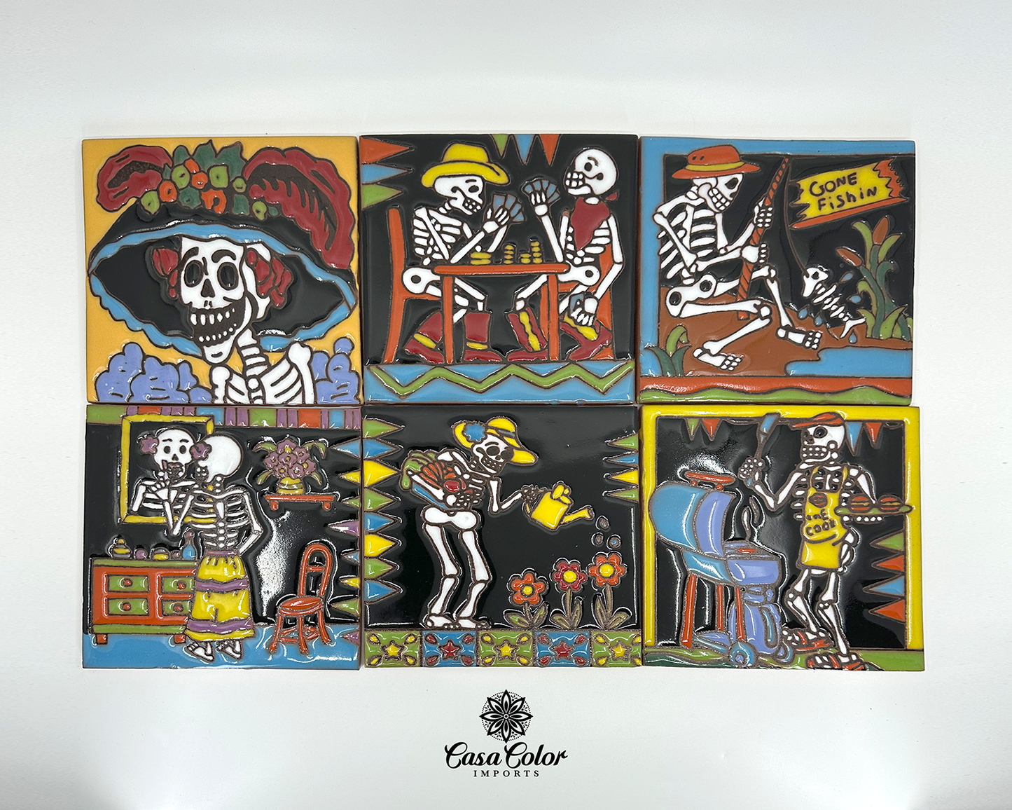 Day of the Dead ( Dia de los Muertos) Talavera Mexican tile mosaic / Multiple design selection. Size is 6x6