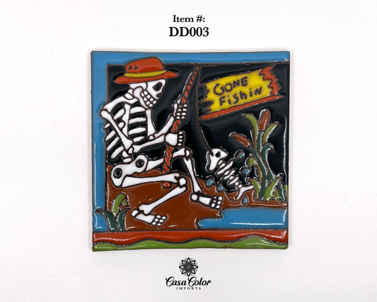 Fishing Day of the Dead ( Dia de los Muertos) tile mosaic. Size is 6x6