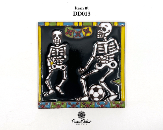 Soccer Players Day of the Dead ( Dia de los Muertos) Talavera tile mosaic.  Size is 6x6