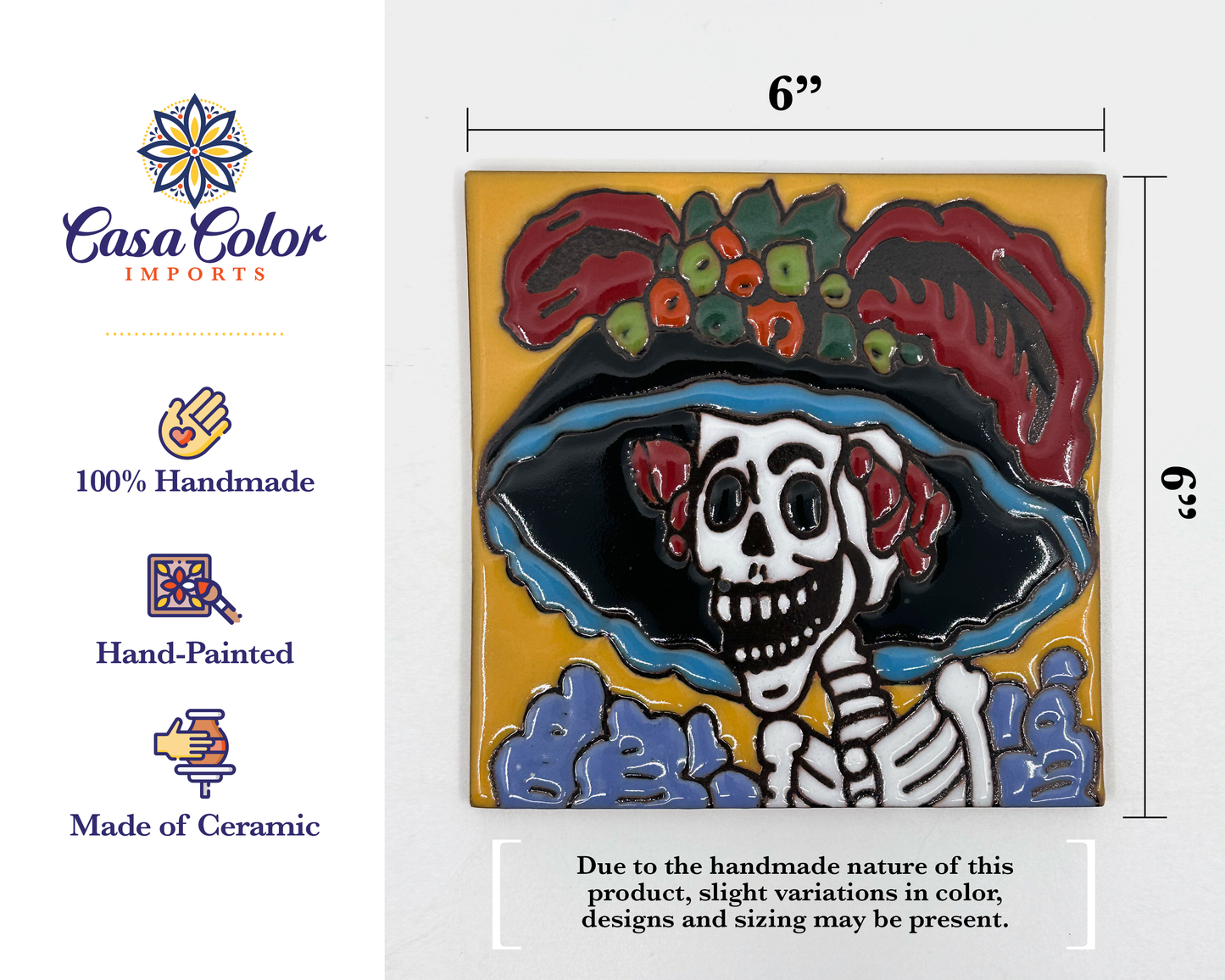 Day of the Dead ( Dia de los Muertos) Talavera Mexican tile mosaic / Multiple design selection. Size is 6x6