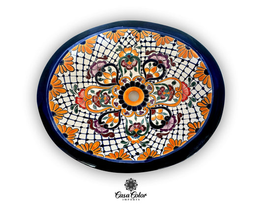 Talavera Mexican drop in Bathroom Sink Handmade Oval Shape  17" x 14"