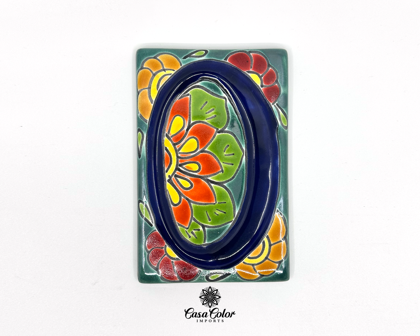 Flower Mexican Talavera House street numbers. Handmade tile with glossy relief blue numbers. FREE SHIPPING