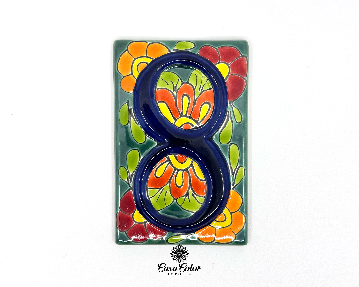 Flower Mexican Talavera House street numbers. Handmade tile with glossy relief blue numbers. FREE SHIPPING