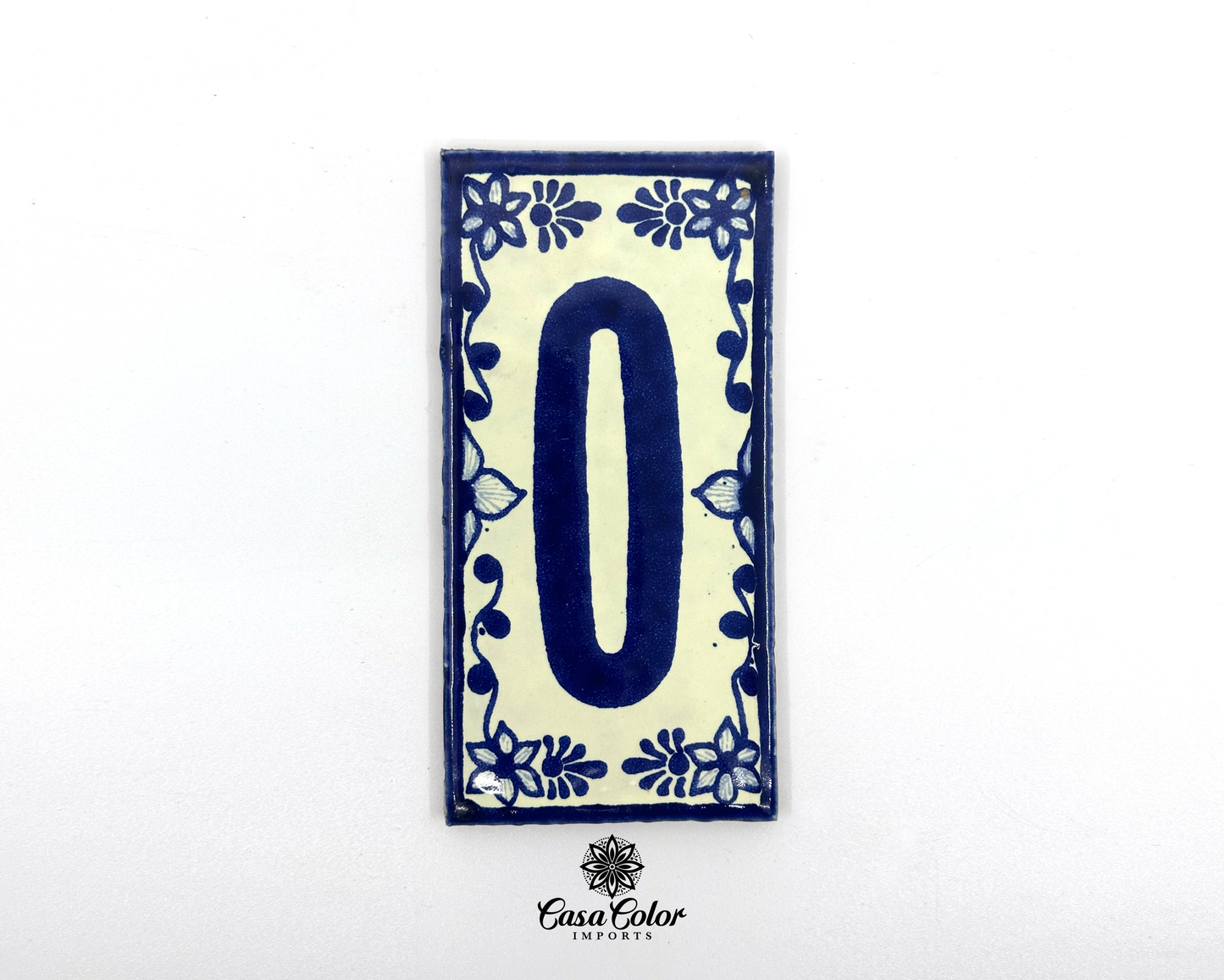 Blue Floral Frame design Mexican Colonial Talavera House Street Numbers. Handmade Tile with Glossy Blue Numbers. FREE SHIPPING