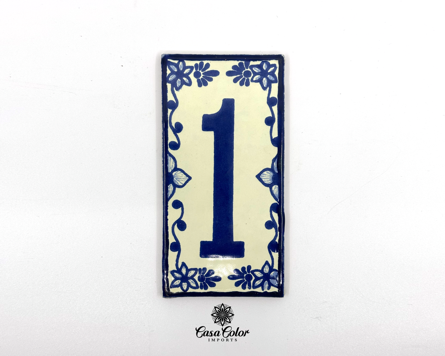 Blue Floral Frame design Mexican Colonial Talavera House Street Numbers. Handmade Tile with Glossy Blue Numbers. FREE SHIPPING