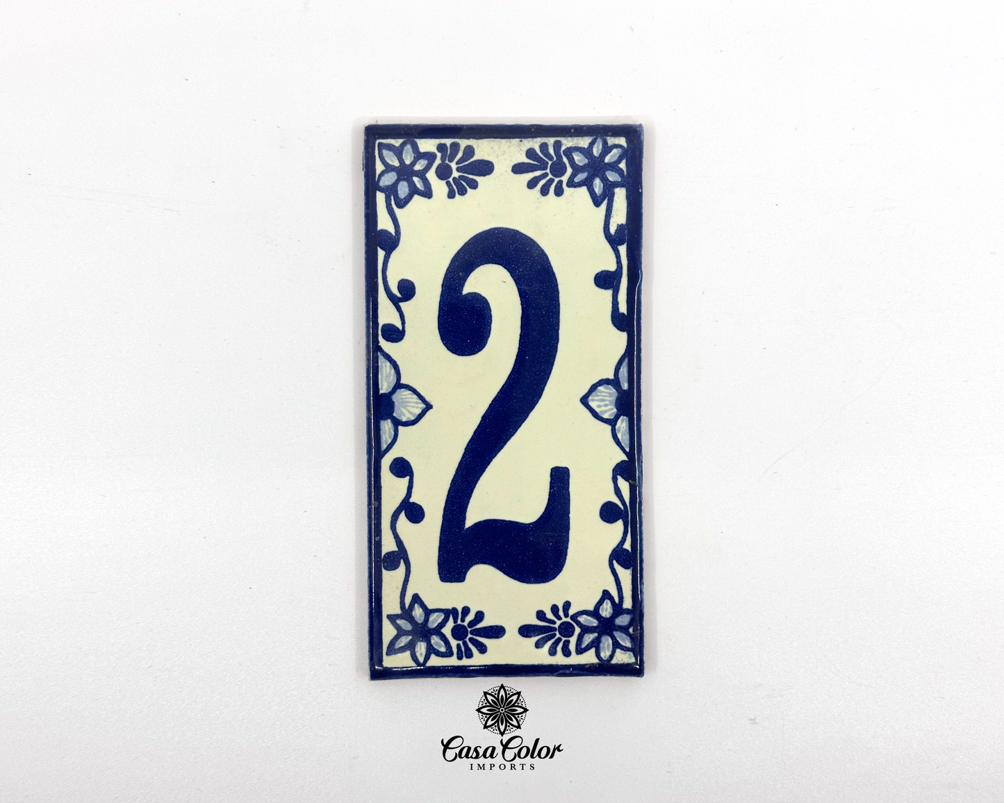 Blue Floral Frame design Mexican Colonial Talavera House Street Numbers. Handmade Tile with Glossy Blue Numbers. FREE SHIPPING