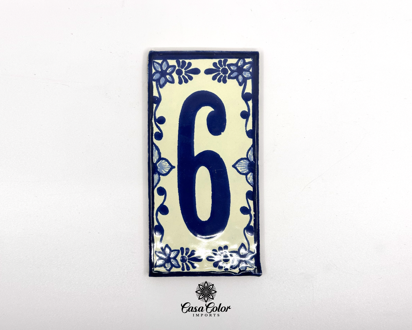 Blue Floral Frame design Mexican Colonial Talavera House Street Numbers. Handmade Tile with Glossy Blue Numbers. FREE SHIPPING