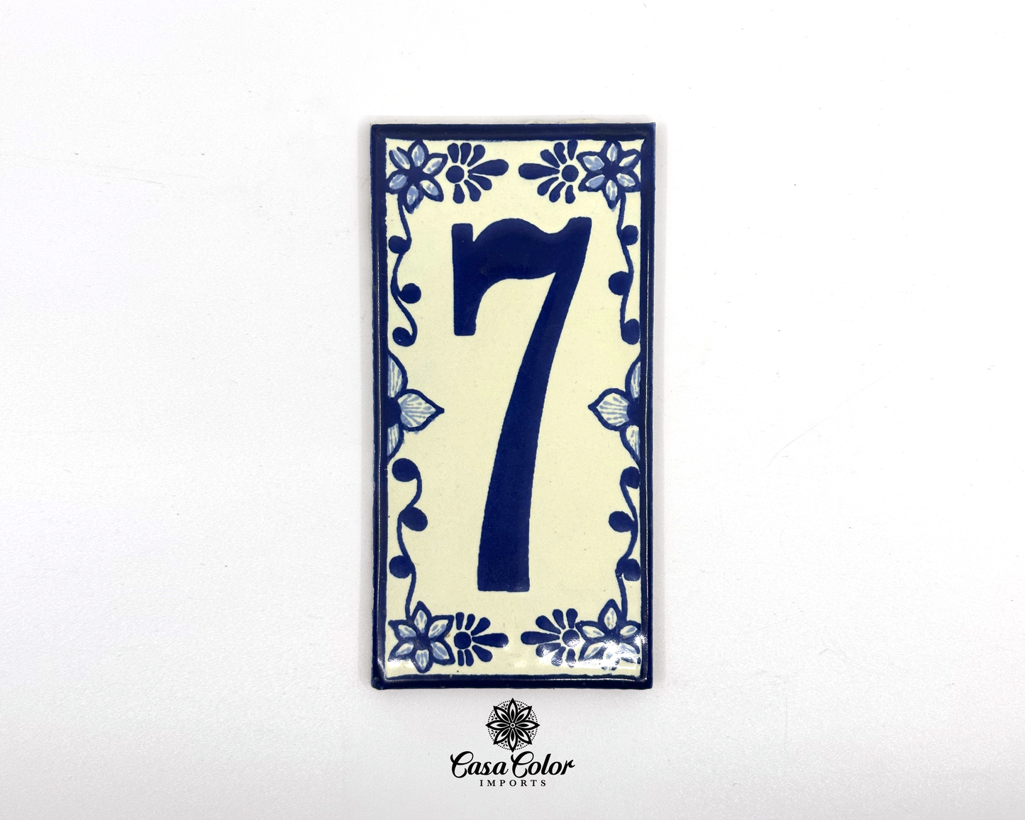 Blue Floral Frame design Mexican Colonial Talavera House Street Numbers. Handmade Tile with Glossy Blue Numbers. FREE SHIPPING