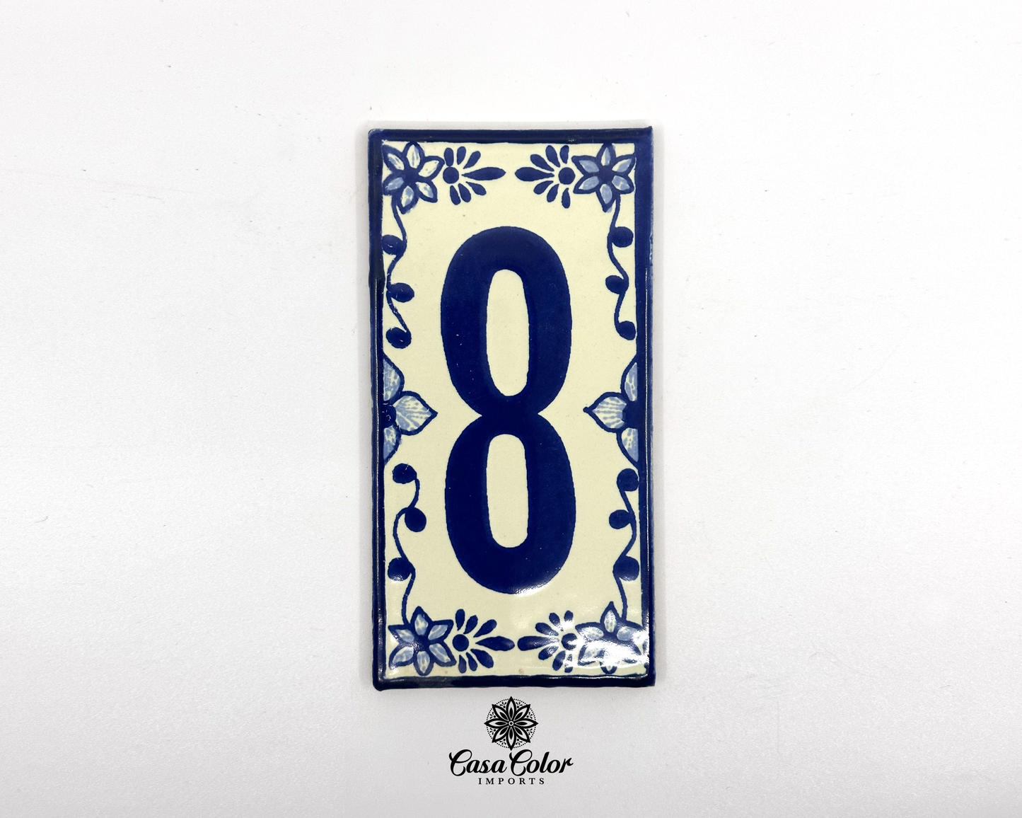 Blue Floral Frame design Mexican Colonial Talavera House Street Numbers. Handmade Tile with Glossy Blue Numbers. FREE SHIPPING