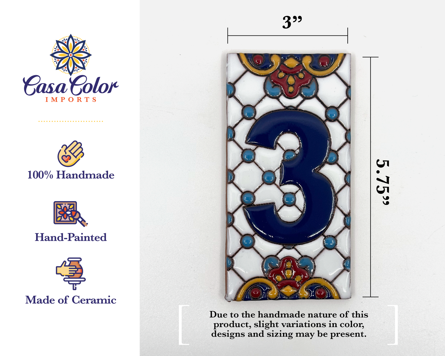 Mexican Talavera house address blue numbers. Handmade tile. FREE SHIPPING.